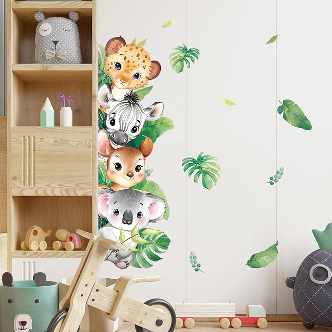 Tanlaby Jungle Animals Wall Stickers Woodland Animal Wall Decals Leopard Deer Zebra Safari Peel and Stick Art Decor for Baby Nursery Kids Bedroom Playroom Daycare Kindergarten