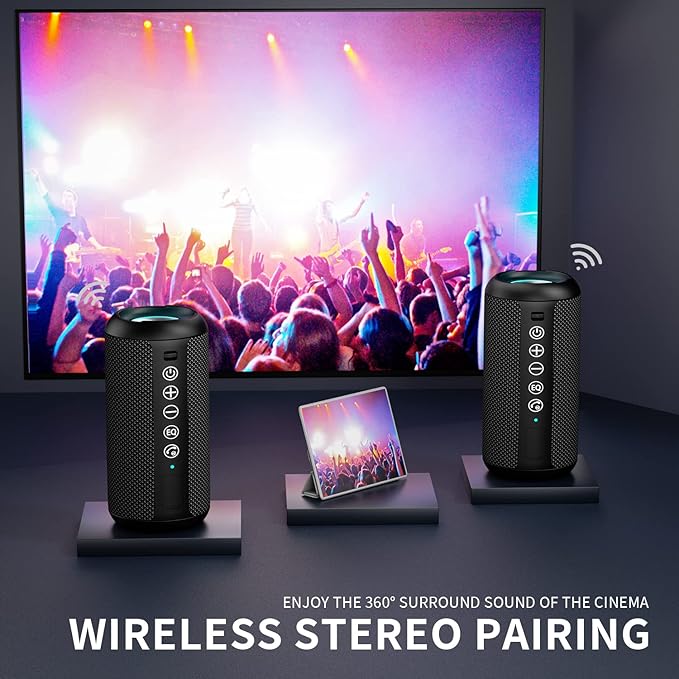 Ortizan Portable Bluetooth Speaker: IPX7 Waterproof, 24W Loud Sound, Deep Bass, Bluetooth 5.3, LED Lights, Wireless Stereo Pairing, 30H Playtime, for Home/Outdoor/Party/Beach, Birthday Gift (Black)