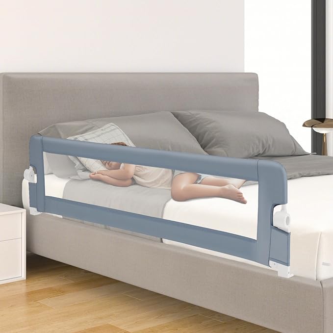 BABY JOY Bed Rails for Toddlers, Extra Long, Swing Down Safety Bed Guard for Convertible Crib, Folding Baby Bedrail for Kids Twin, Double, Full Size Queen & King Mattress (71", Light Gray)