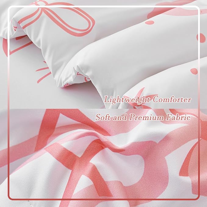 PERFEMET 4 Pieces Bow Comforter for Toddler Girls Reversible Bowknot Pink Toddler Bedding Set Ultra Soft Lightweight Princess Crib Bed Set with Sheets