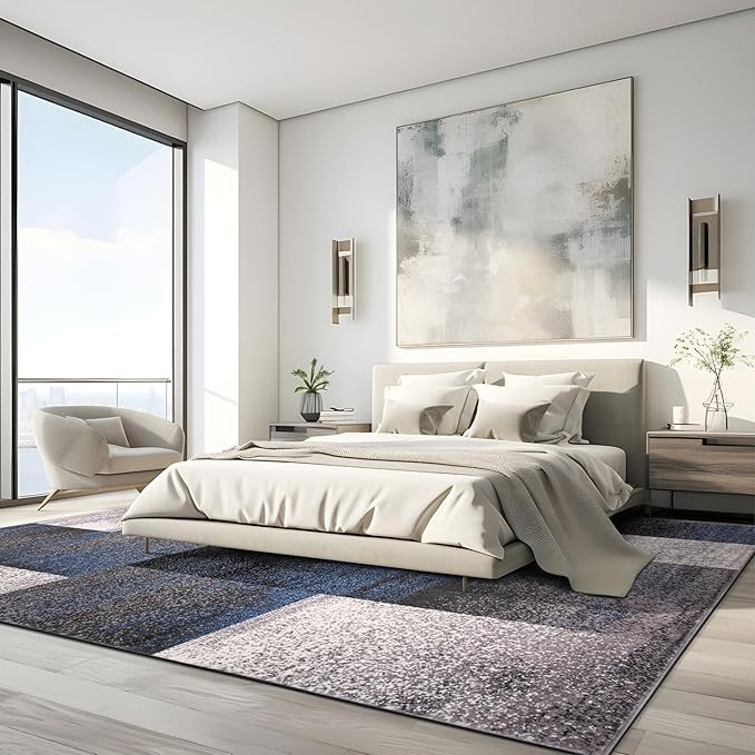 Rugshop Modern Distressed Boxes Area Rug 7' 10" x 10' Blue