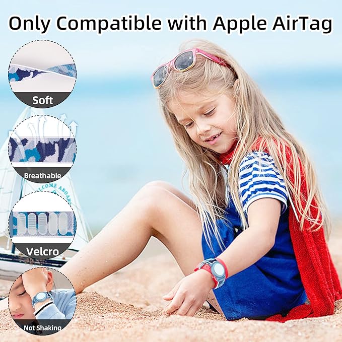 Compatible with Apple AirTag Bracelet for Kids, Camo Nylon Air Tag Wristband, Protective Case for Airtag GPS Tracker Holder, Adjustable Anti Lost Watch Band for Toddler Child Elder (Navy Blue)