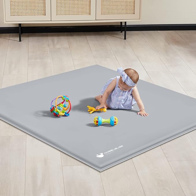 ANGELBLISS Baby Playpen Mat, Self-Inflating Play Mat for Babies and Toddlers, Roll Up & Waterproof Foam Crawling Mat for Floor, Portable Playmat for Babies with Travel Bag Grey (50×50in)