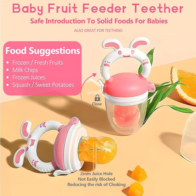 WAJIAYON Baby Fruit Feeder Pacifier | Infant Food Feeder Pacifier & Baby Food Dispensing Spoon | Mesh Fresh Fruit Teethers for Babies | Infant Teething Feeders Shower Gifts for Boys and Girls(Blush)