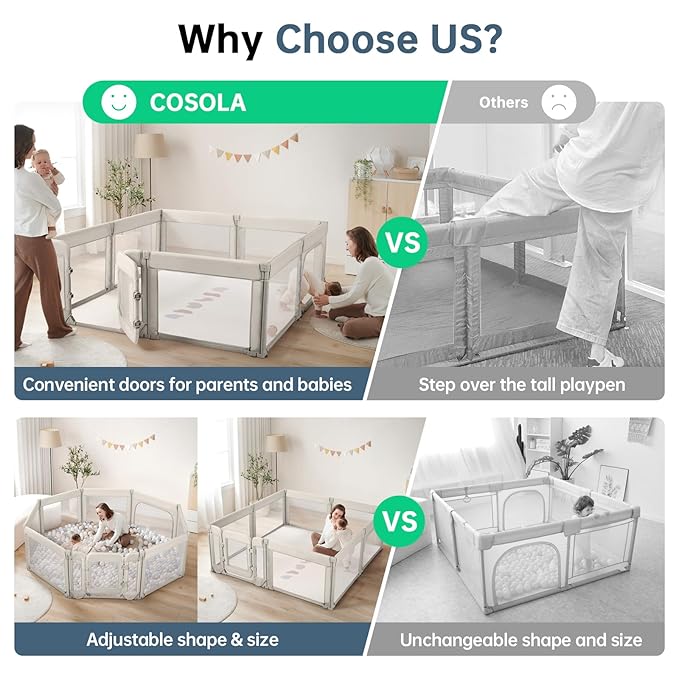 Baby Playpen,Large Play Pen for Babies and Toddlers with Door 79x71 Inch, Adjustable Playpen Non-Slip Suction Cups Base Safe and Sturdy, Indoor Outdoor Playard,Black