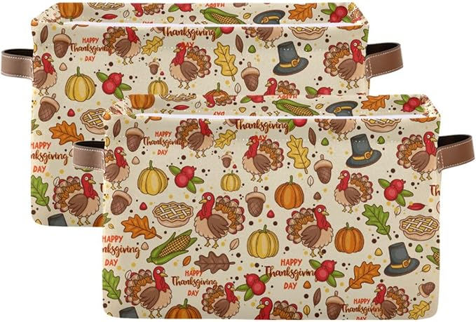 Storage Basket Thanksgiving Day Pumpkins Cube Storage Bins Organizer Bag Collapsible Closet Shelf Baskets with handle for Baby Cloth Pet Toy Book 14.2×10.2×8.3 IN