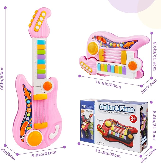 Kids Guitar, Electric Toddler Baby Music Toys for Ages 2-4 with Piano Mode Strap and Lights Child Musical Instruments Ideal for 2+ Year Old Girls Boys Birthday