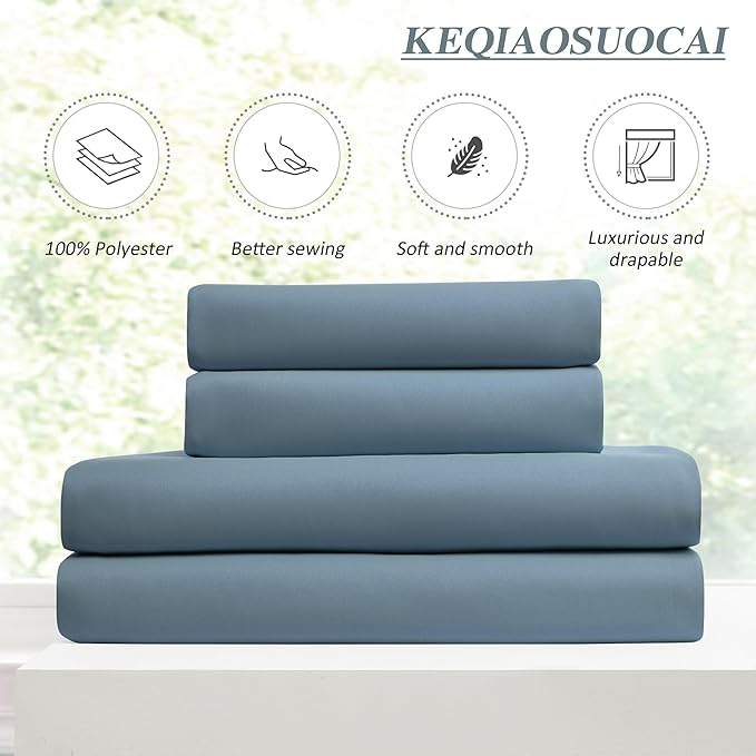 KEQIAOSUOCAI Dusty Slate Blue Blackout Curtains for Boys Bedroom, Pinch Pleat with Hooks, Room Darkening Block Out Curtain 63 Inches Long 2 Panels, 40 by 63 Inch Dark Steel Blue
