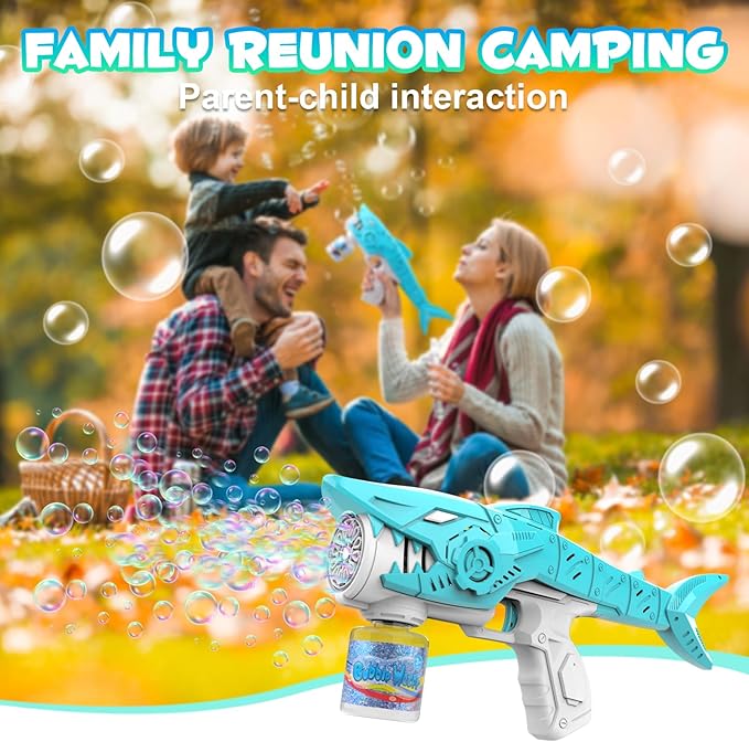 Automatic Bubble Machine Gun for Kids with 2 Bottles 5 Bags of Refill Solution Lights ElectricShark Bubble Gun Toys Outdoor Toys Gifts Wedding Easter Party Favor