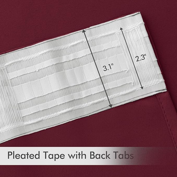 MIULEE Wine Red Back Tab Blackout Curtains 90 Inches Long 2 Panels Set for Living Room Bedroom Privacy, Rod Pocket/Pinch Pleat Thermal Insulated Room Darkening Pleated Light Blocking Drapes