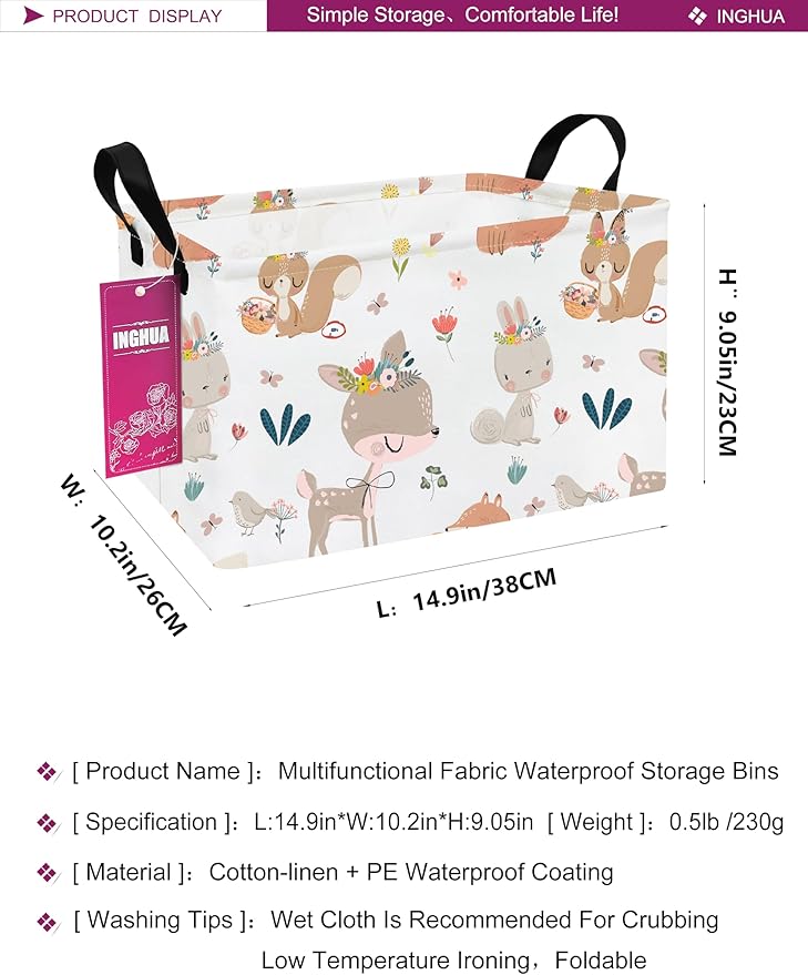 Rectangular Storage Basket Fabric Organizer Bin for Toys,Books,Clothes,Gifts,Pets-Perfect for Home,Office,Nursery,Dorm,Shelf(Rec-colorful animal )