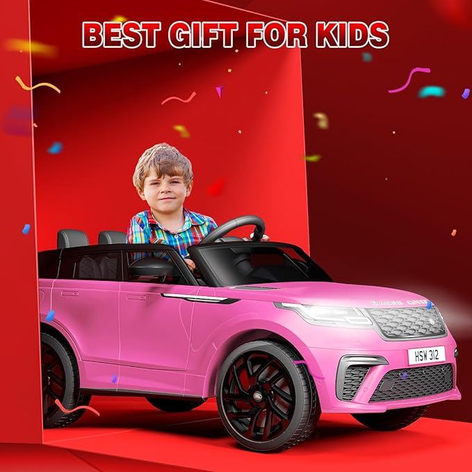 Hetoy Kids Ride On Car with Remote, Licensed Land Rover Kids Electric Car, Ride On Toys for Kids 3-8 with Mp3 Player, Rocking, Pull Rod, Pink