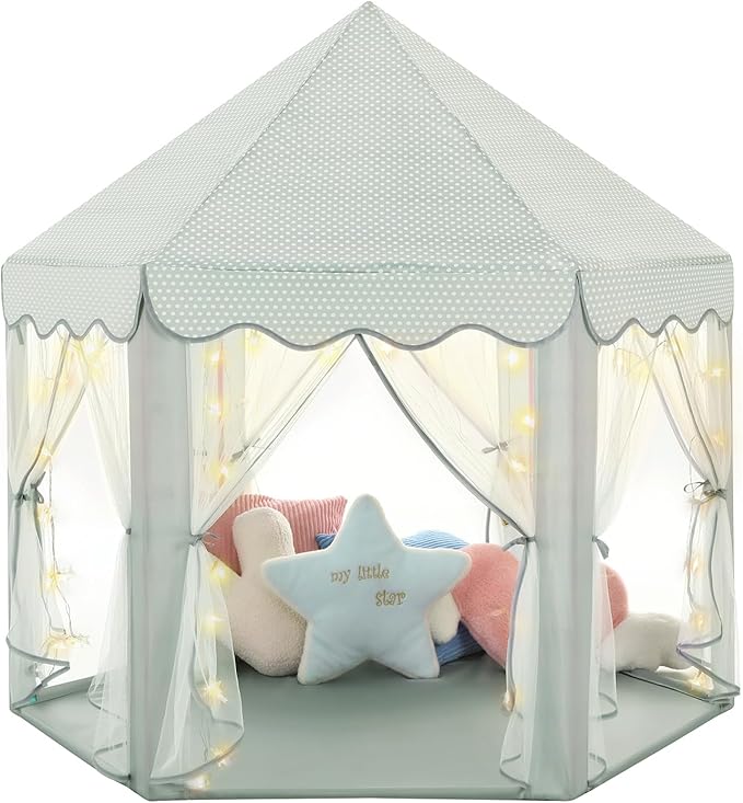 Monobeach Princess Tent Girls Celadon Large Playhouse Kids Castle Play Tent with Star Lights Gift Toy for Children Indoor and Outdoor Games, 55'' x 53'' (DxH)