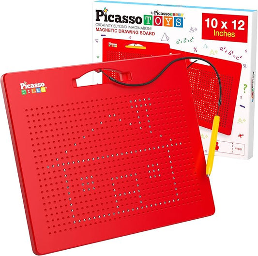 Picasso Toys Magnetic Drawing Board 12x10 inch Large 748 Bead Magnet Tablet Pad Erasable Reusable Writing Playboard STEM Toys Educational Playset Open-Ended Learning Kit Child Brain Development PTB01