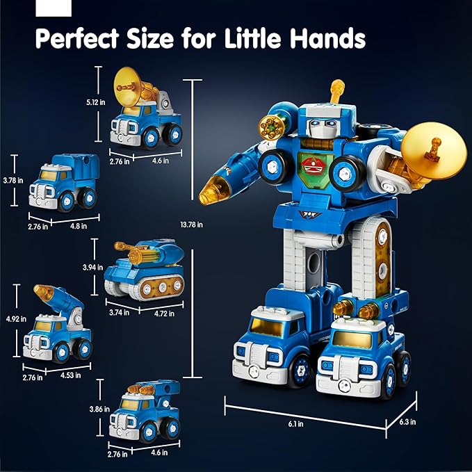 hahaland 5 Year Old Boy Birthday Gift - STEM Toys for Ages 5-7, Toy for 5 6 Year Old Boy, 5 in 1 Building Take Apart Trucks Transform to Robot, Boys Toys Stocking Stuffers for Kids Christmas Ages 5-8