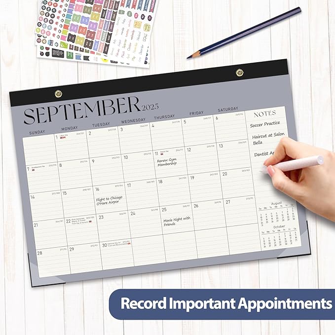 Desk Calendar 2025-2026, Monthly Desktop Large Calendar Runs Until December 2026-17" x 12" Desk Wall Planner for Family Office Teacher School, Blue