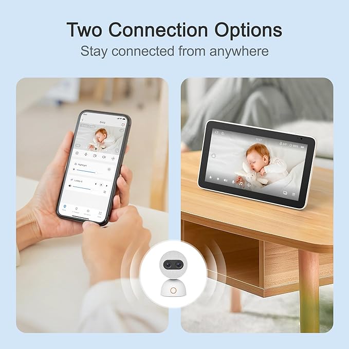 Simsky Split Screen Video Baby Monitor with 2 Cameras, Dual 4MP Cameras with 6X Zoom, 7" UHD Touch Screen Portable Audio Baby Monitor, App Remote Access, 5200mAh Battery, 32GB Local Storage