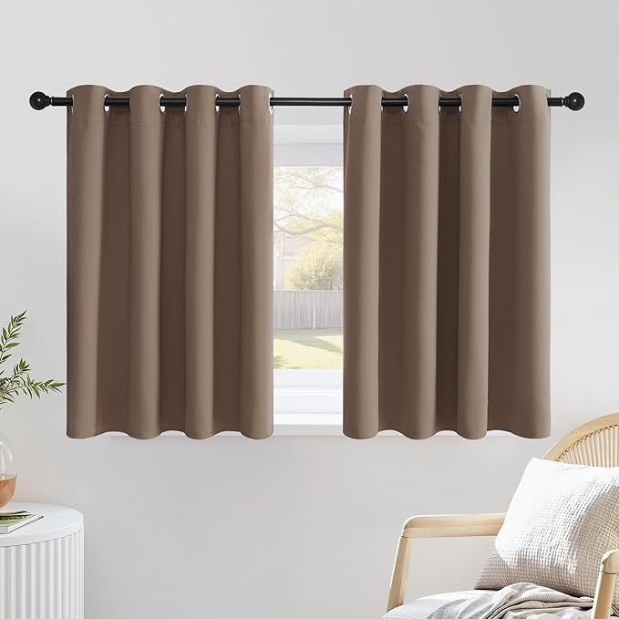 NICETOWN Blackout Kitchen Short Window Curtains 36 inch Length, Thermal Insulated Solid Grommet Window Treatments for Cafe, Cappuccino, 2 Panels, W52 x L36