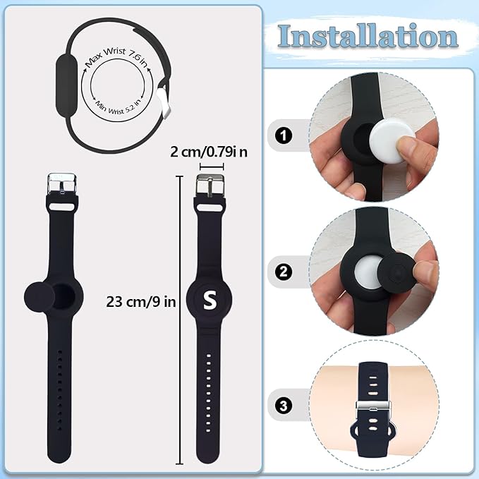 Waterproof Bracelet for AirTag Kids, Personalized Initial Letter Hidden Holder Compatible with Air Tag, Silicone Case for Airtag Adjustable Anti-Lost GPS Tracker for Toddler Child Elder, S