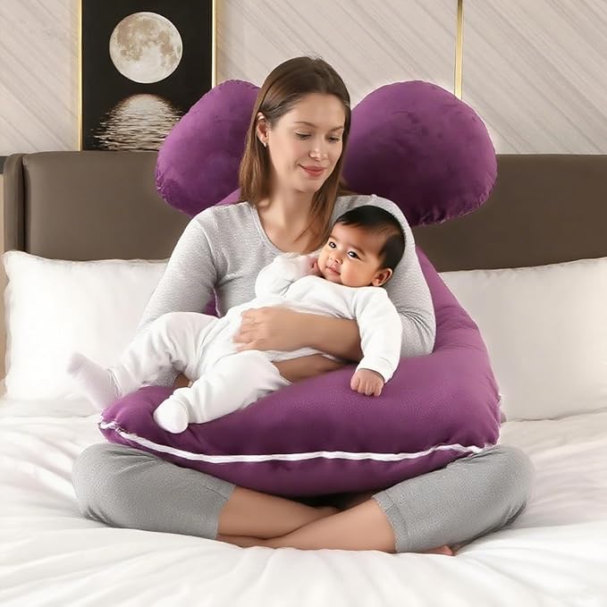 Amagoing 55 inches Pregnancy Pillows for Sleeping, U Shaped Maternity Full Body Pillow for Pregnant Women with Hip, Leg, Back, Belly Support, Washable Velvet Cover Included (Dark Purple)