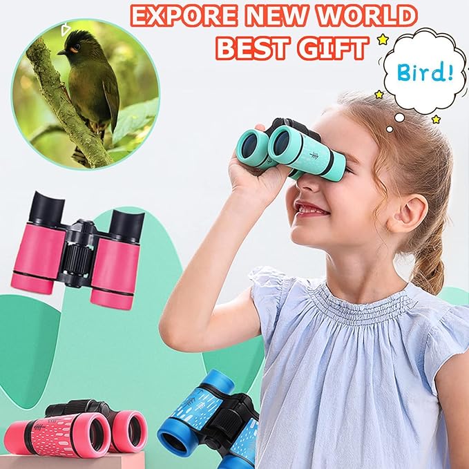 Kids Binoculars Best Gifts for 3-12 Years Boys Girls High-Resolution Optics Shockproof Mini Compact Binocuolar Toys Folding Small Telescope for Bird Watching Camping Outdoor Play