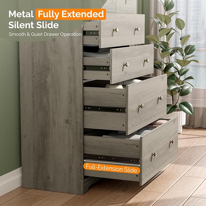 VINGLI Tall Dresser, Rustic Grey Dresser 6 Drawer Chest of Drawers, Wood Gray Dressers for Bedroom, Hallway, Home Office, 31.5" W x 15.75" D x 47.64" H