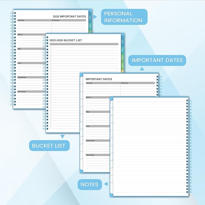 Monthly Planner 2025-2026 - JUL 2025 - DEC 2026 Planner/Calendar, 18 Monthly, with Colorful Tabs, Planner for Daily Organizing - Waterproof Cover (8" x10", Notes Pages, Light Blue)