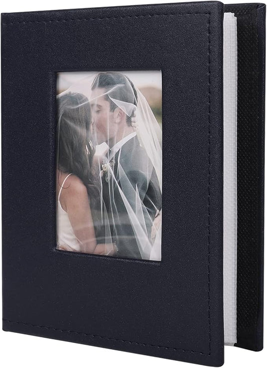 RECUTMS Photo Album 4x6 100 Pages Photos Leather Cover Picture Book with Personalized Front Window for Wedding Family Children Graduation Anniversary Vacation (Black blue)