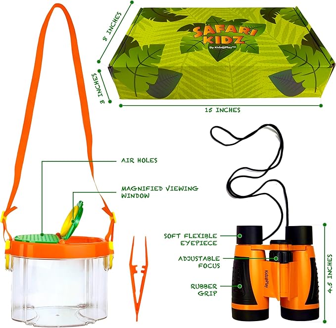 Bug Hunting Kit, Vest, Hat, Binoculars, Lg. Net, Bug Container, Whistle, Flashlight, Magnifier, Thermostat, Compass, Tweezers