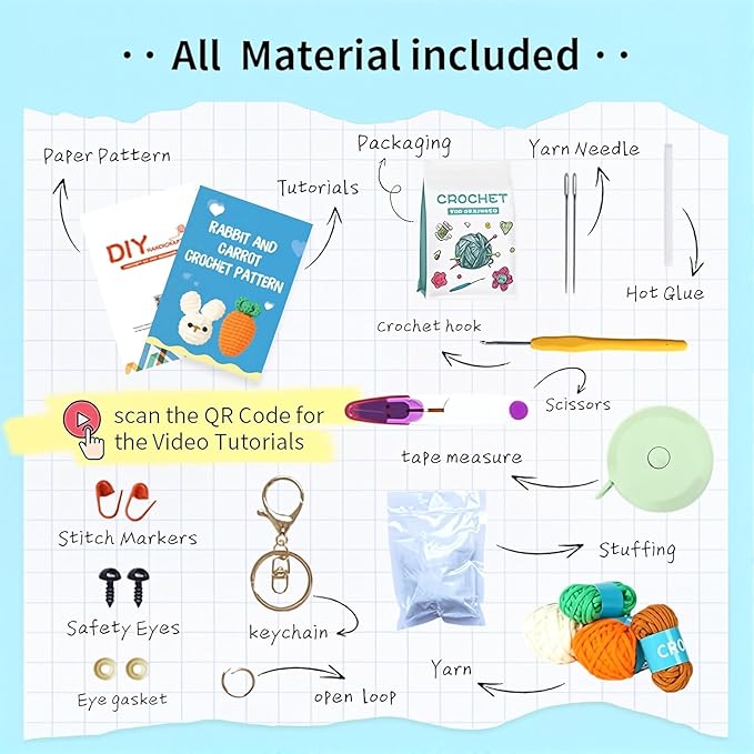Utook Crochet Kit for Beginners, Crochet Animal Kit,Crochet Kits for Beginners Adults and Children, with Instructional Videos and Paper Tutorials, Handmade Crafts, Holiday Gifts (Rabbit)