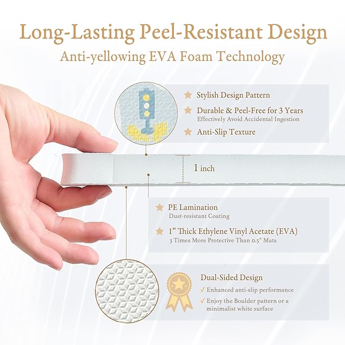 PopsyKosy Premium Baby Foam Play Mats -Stylish Floor & Exercise Puzzle Mat for Toddlers & Kids- 6 Soft, Non-Toxic, Odorless, Peel-Resistant Foam Tiles - 6ft x 4ft -1" inch Extra-Thick, Warm Beige