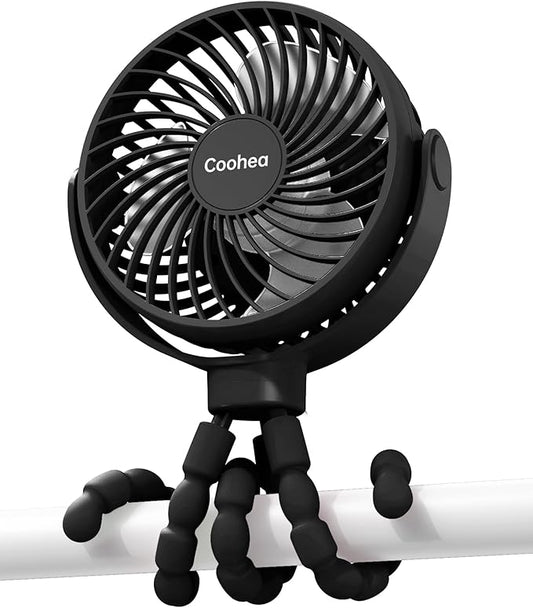 Stroller Fan Clip on for Baby, 4000mAh Rechargeable Battery Operated, Flexible Tripod, 3 Wind Speed, 360° Rotatable, Small Cooling Portable Fan for Car Seat Crib Golf Cart Bike Treadmill, Black