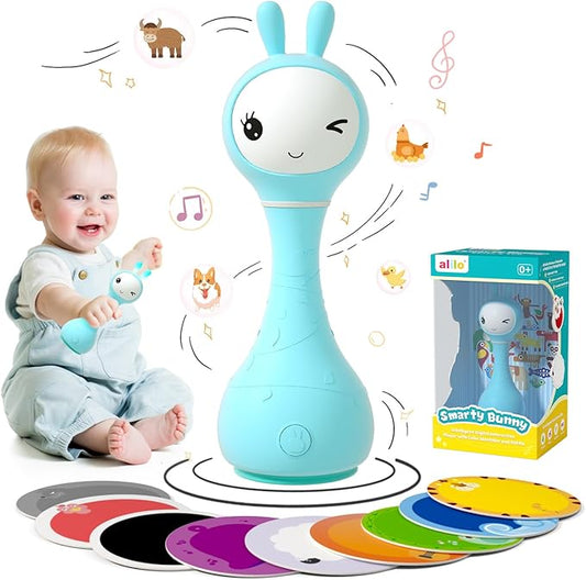 alilo Smarty Bunny Baby Rattle Musical Light Up Toys, Infants Newborns Baby Toys 0-3-6-12-18-24 Months,1 Year Old Boy Girl Gifts, 4 Music Modes and Color Recognition Function with 9 Color Card