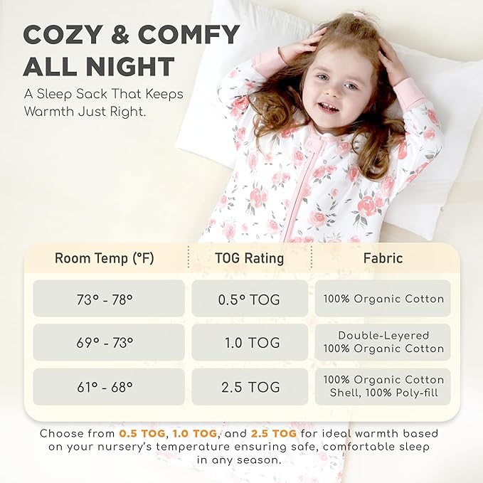 Mama Cheetah Baby Sleep Sack with Sleeves, 0.5 TOG Organic Cotton Wearable Blanket and Two-Way Zipper, Swaddle Transition Long Sleeve Sleeping Bag for Newborn Infant Toddler, 0-6 Months