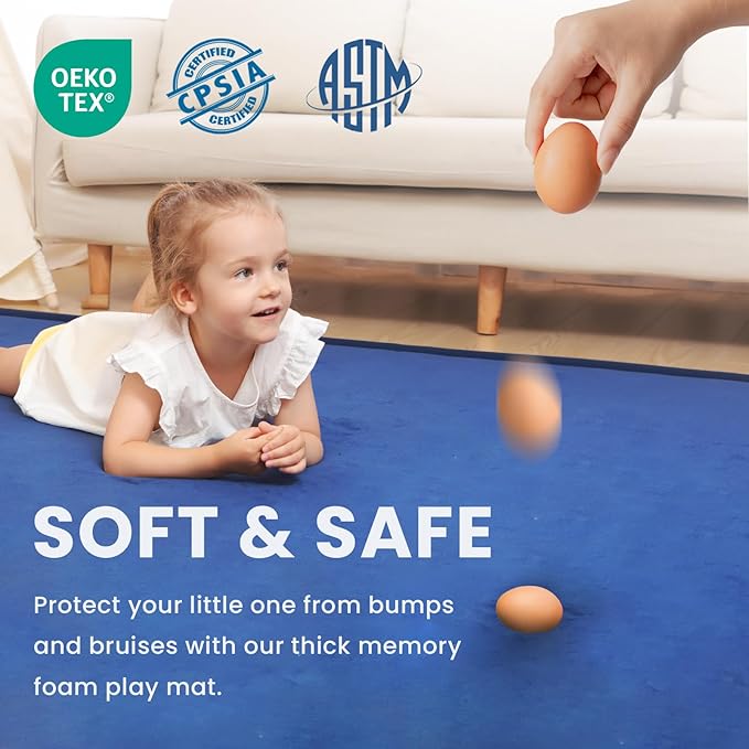 Baby Play Mat for Floor,1.3" Thick Memory foam Tummy Time Mat,Soft Coral Velvet Nursery Rug,Extra Large Non Slip Crawling Mat for Toddlers,Infants,kids,oga,Tatami Style for Living Room(Royal Blue)