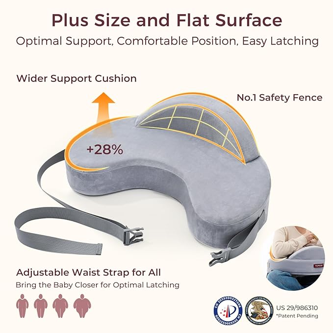 Momcozy Exclusive Memory Foam Nursing Pillow - Pioneering Safety Fence-Plus Size Breastfeeding Pillow for Ergonomic Comfort & Support-Easier and Healthier Nursing - Fit for All, Removable Cover