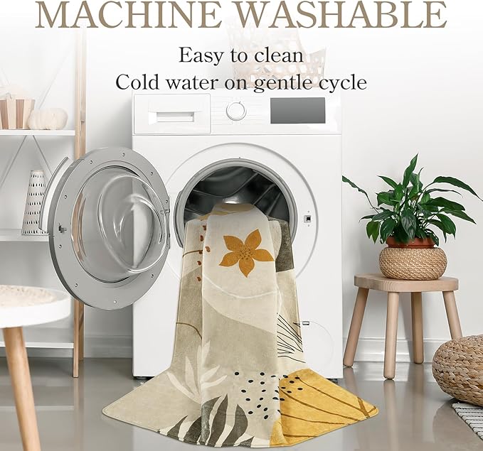 Lahome Boho Washable Hallway Rugs - 2x4 Area Rugs Non-Slip Low-Pile Soft Bathroom Rug Runner Throw Small Kitchen Runner Rugs, Botanical Print Floor Mats Rug for Bedside Entryway Laundry Room