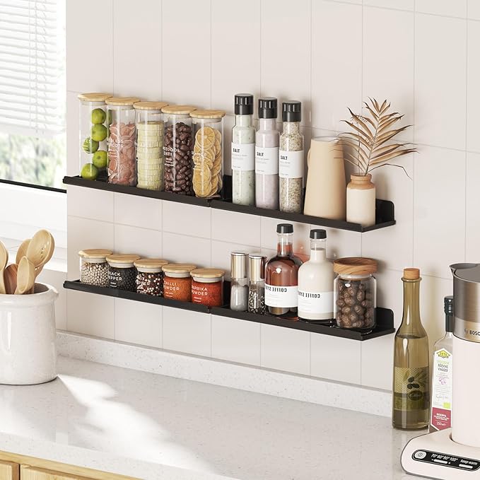 Lifewit Floating Shelves for Wall, 6 Pack Black Acrylic Shelf 15" Room Decor for Bookcase/Vinyl Record Display/Photo/Picture in Bedroom, Living Room, Bathroom, Kitchen Storage and Organization