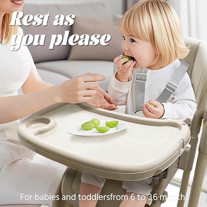 Multi Functional All in 1 Baby High Chair Swings for Infants Foldable Rocking 8 Level Height Adjustment Eco Friendly Washable PU Cushion Ultimate Baby Feeding Chair (Brown)