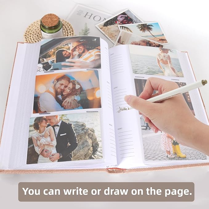 RECUTMS Photo Album with Writing Space 4x6 300 Pockets Photo Book,Leather Cover Picture Album with Memo Areas for Wedding Anniversary Family Baby Couple Valentines Graduation Travel (Light Coffee)