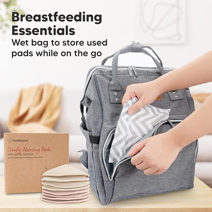 Organic Nursing Pads - 8 Washable Viscose Derived from Bamboo Breastfeeding Pads, Wash Bag, Reusable Breast Pads for Breastfeeding, Nipple Pads for Breastfeeding Essentials(Neutrals, L 4.8")