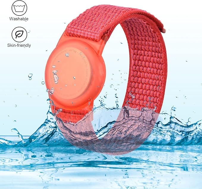 Kids Wristband Compatible with Apple AirTag, Protective Case for Air Tag GPS Tracker Holder with Nylon Bracelet, Adjustable Anti Lost Watch Band for Toddler Child Elder(Red)