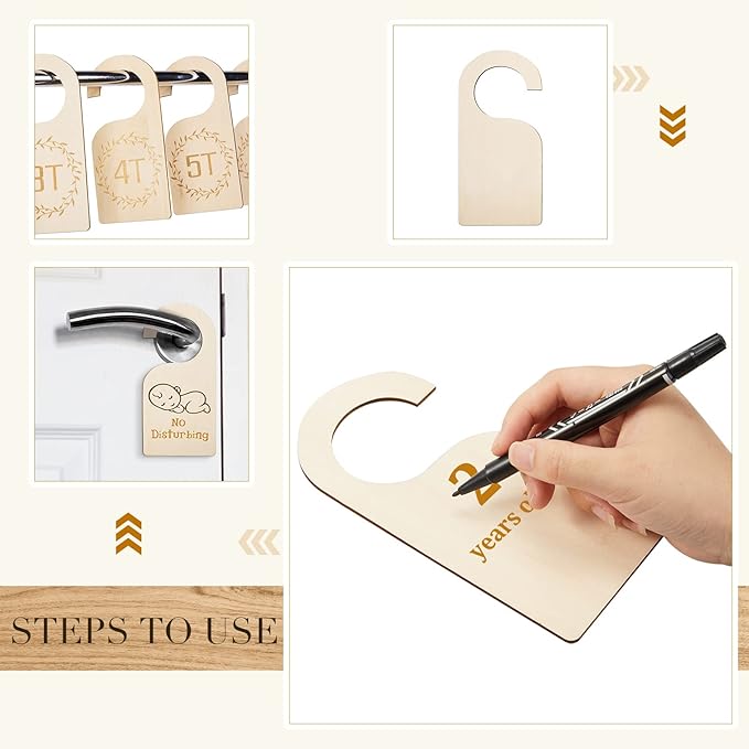 Patelai 50 Pieces Blank Wooden Clothing Rack Divider Closet Blank Organizers Hanger Separators Hanging Closet Divider with Marker Pen for Home Nursery Clothes