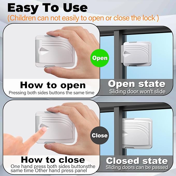 Sliding Door Lock 2 Pack, Child Safety Lock For Sliding Glass Doors, Easy To Install, Keeps Your Baby Out Of Danger, For Sliding Glass Doors, Sliding Windows, Sliding Closets, Etc (Grey)