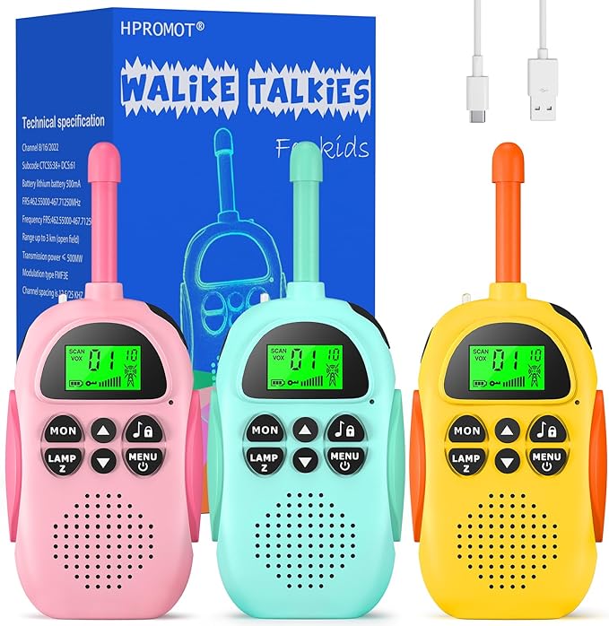 Walkie Talkies for Kids Rechargeable 3 Pack Walkie Talkies, Long Range 22 Channels 2 Way Radio Kids Birthday Toy Gift for 3-12 Year Old Boys Girls Outdoor Adventures Camping Hiking