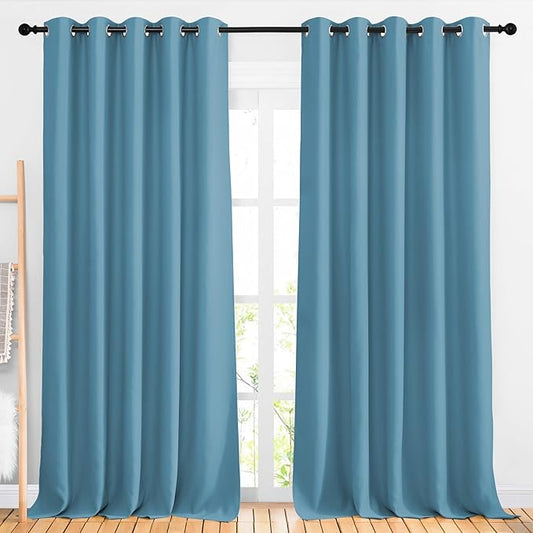 NICETOWN Room Darkening Curtains for Room Divider, Grommet Thermal Curtains Light & Sound Reducing Window Treatments for Sliding Glass Door, W66 x L110, Teal Blue, 2 Panels