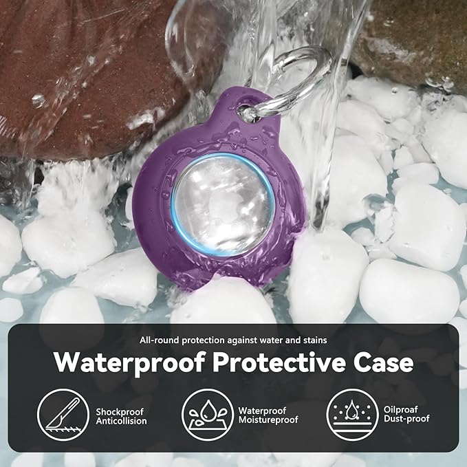 Upgrade Waterproof Airtags Holder with Apple Airtags Keychain, Hard PC Air Tag Case, Anti-Scratch & Shock Air tag Holder,Men's Women's Keyrings & Keychains, for Dog,Car Key,Luggage -Dark Purple