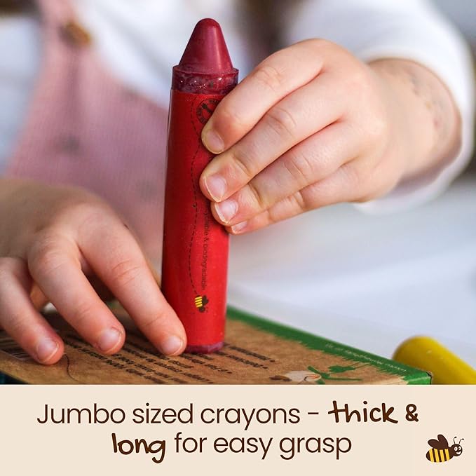 Honeysticks Super Jumbo Crayons (12 Pack) - Non Toxic Crayons for Kids - 100% Pure Beeswax and Food Grade Colors - For Toddlers 1-3, Unbreakable, Extra Large, Easy to Hold and Use, Eco-Friendly