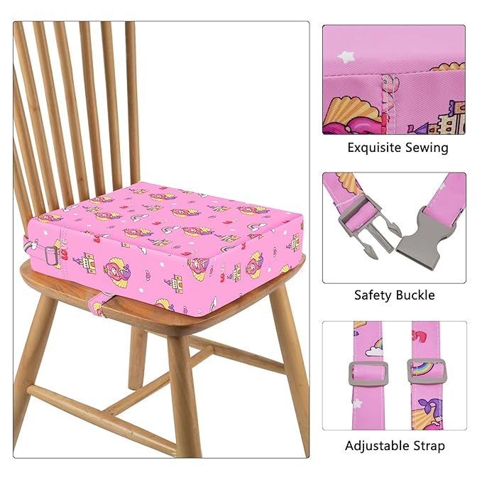 Toddler Booster Seat for Dining Table, Portable Kids Booster with Adjustable Safety Buckles, Non-Slip Bottom, Travel Cushion