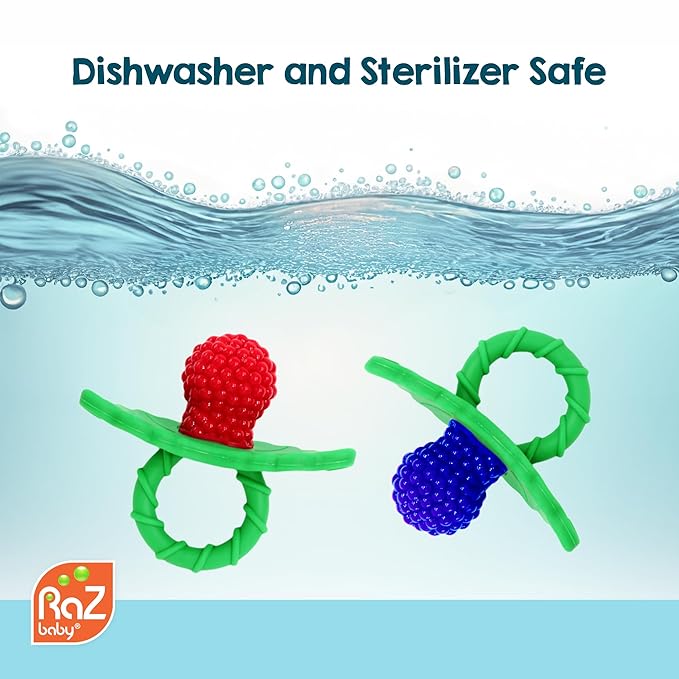 RaZbaby RaZberry Silicone Teether Pacifier – Teething Relief for Infants, Food-Grade, BPA-Free, Hands-Free Design, Natural Berrybumps Fruit Texture for Sensory Development, Freezable – Coconut